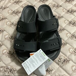 CROCS Black Dual-Strap Slide Sandals with Stud Accents